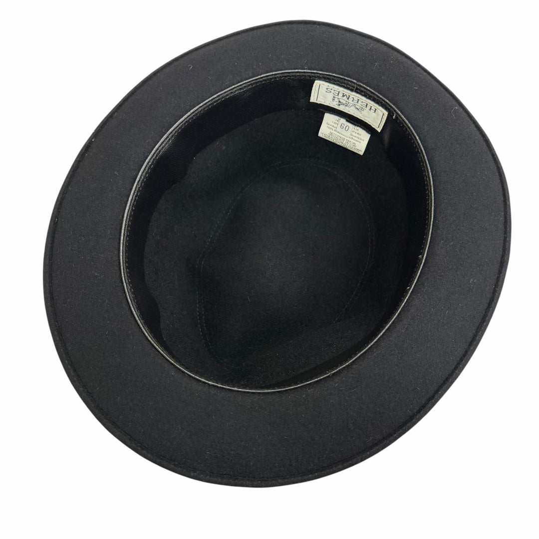 Great HERMES hat Clou de Selle, Sellier buttons, leather ribbon, felt black felt