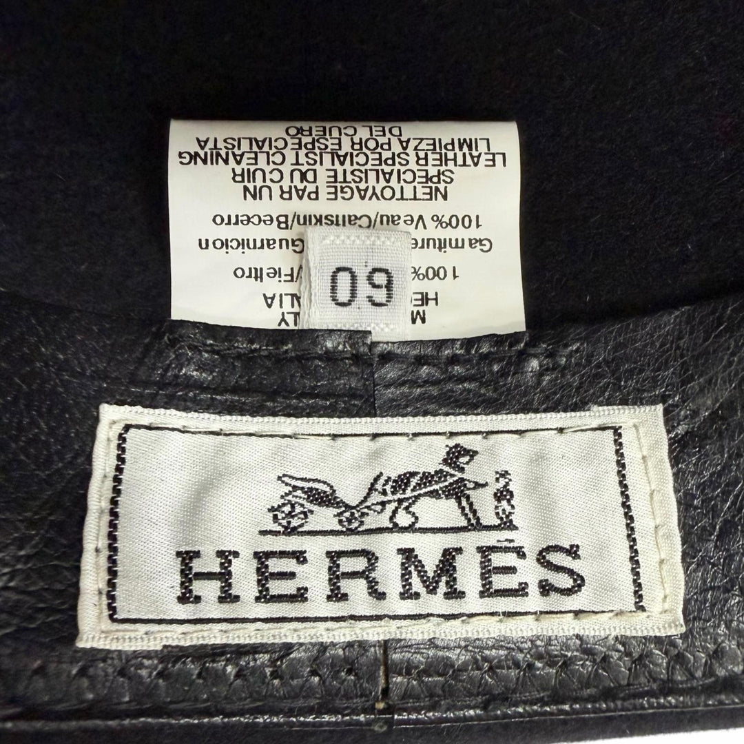Great HERMES hat Clou de Selle, Sellier buttons, leather ribbon, felt black felt