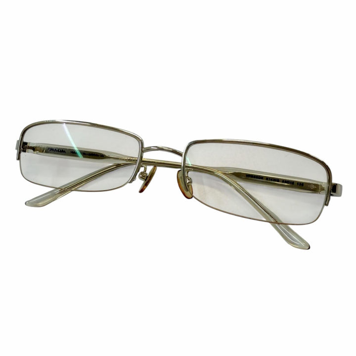 Great PRADA Glasses Half rim White gold K14WG mens