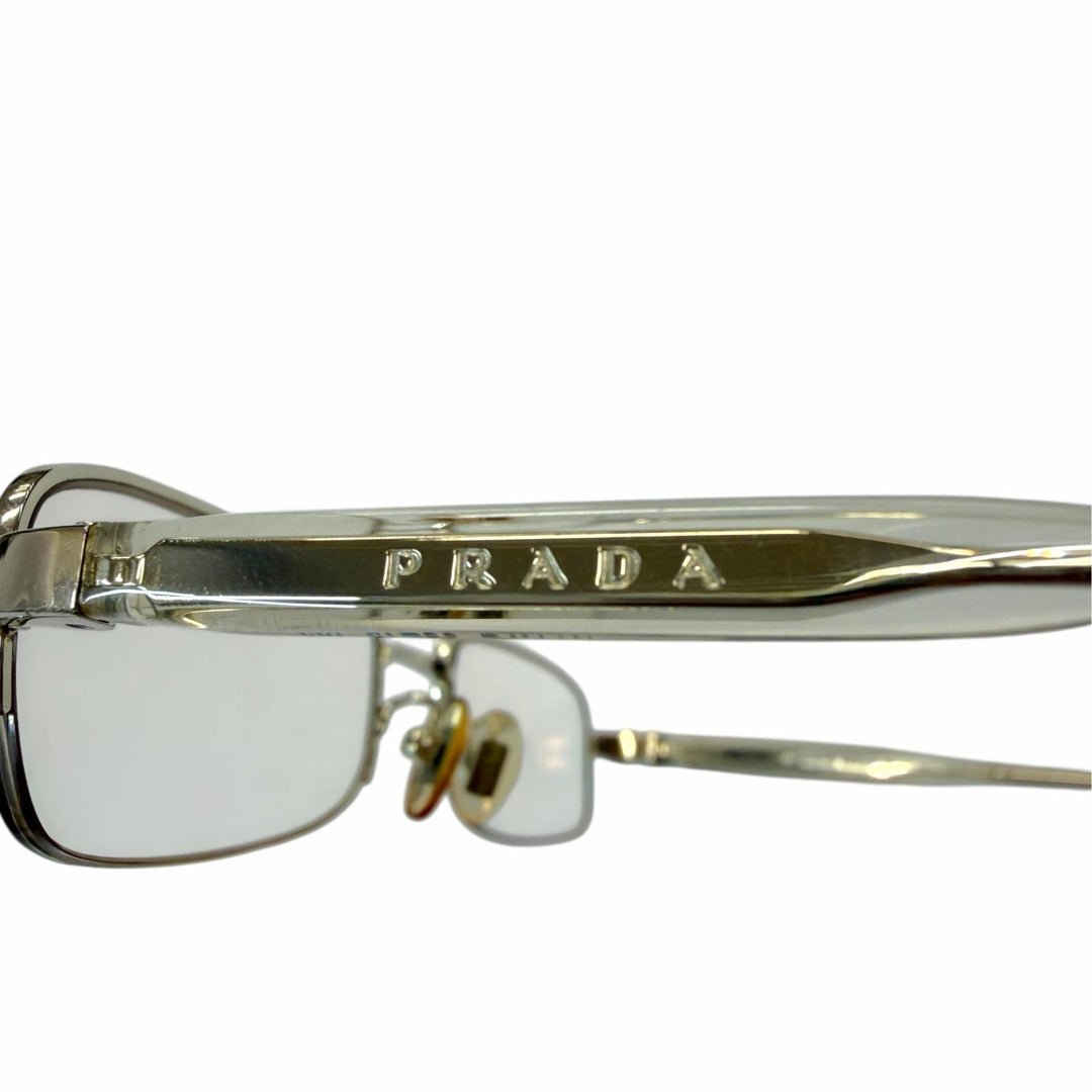 Great PRADA Glasses Half rim White gold K14WG mens