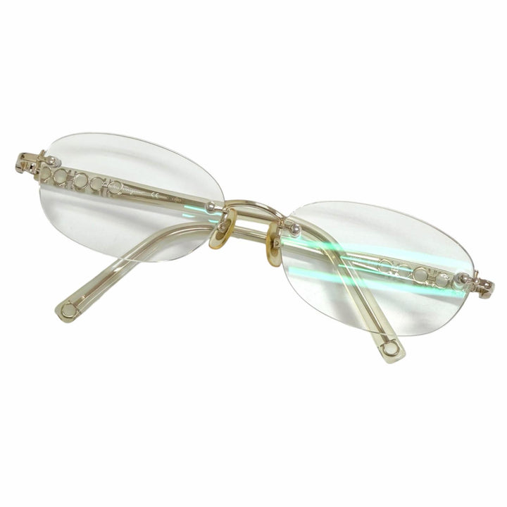 Great Salvatore Ferragamo Glasses Double Gancini Two-Point White gold K14WG mens