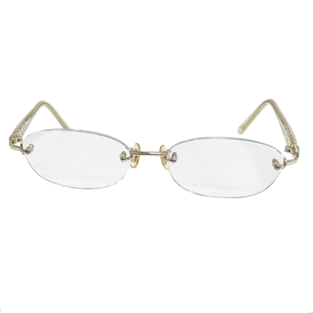 Great Salvatore Ferragamo Glasses Double Gancini Two-Point White gold K14WG mens
