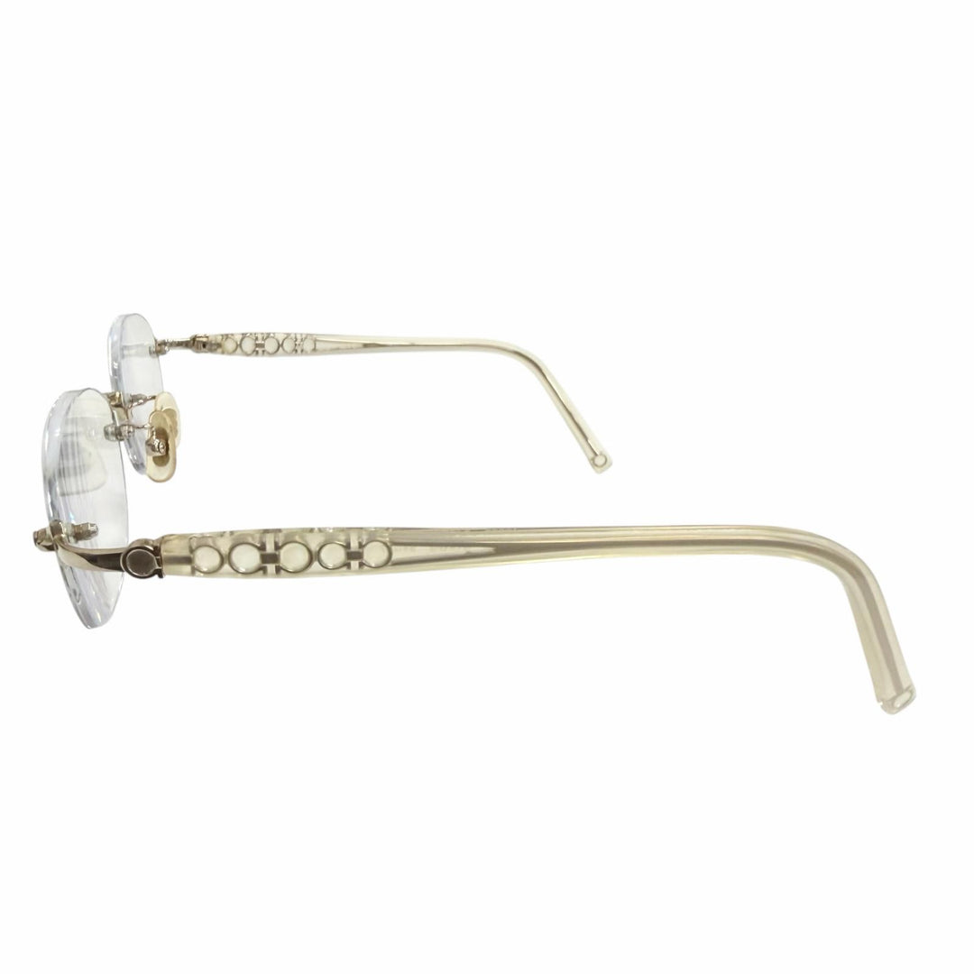Great Salvatore Ferragamo Glasses Double Gancini Two-Point White gold K14WG mens