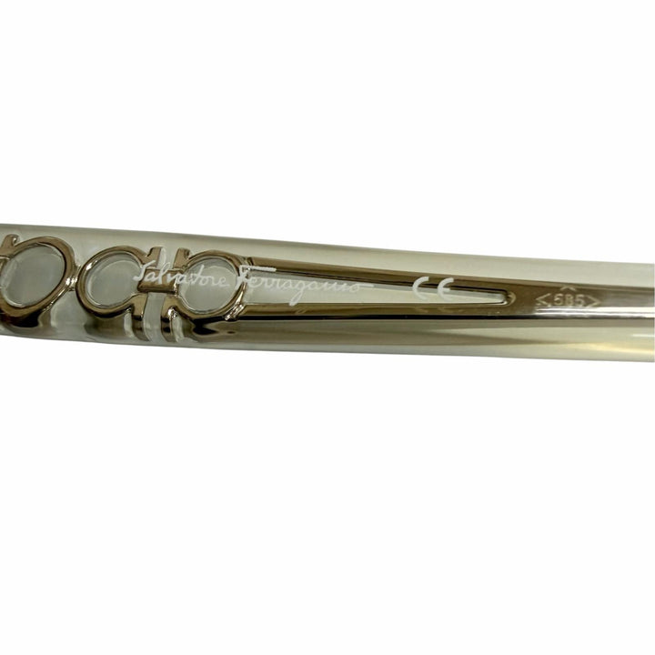 Great Salvatore Ferragamo Glasses Double Gancini Two-Point White gold K14WG mens