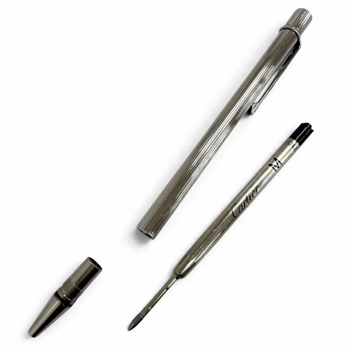 Excellent Cartier Ballpoint pen Must de Cartier Striped Pattern Silver