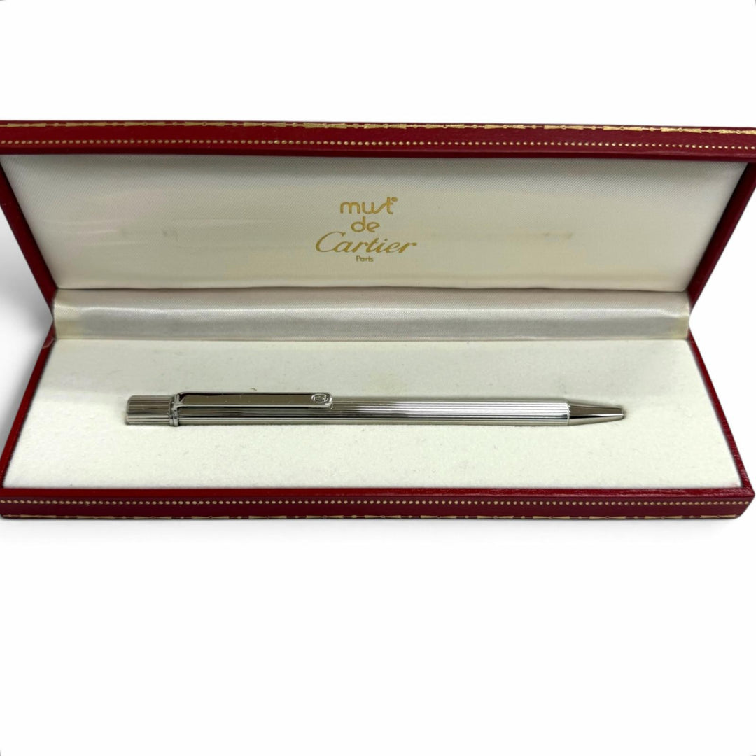 Excellent Cartier Ballpoint pen Must de Cartier Striped Pattern Silver
