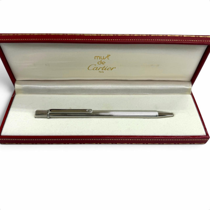 Excellent Cartier Ballpoint pen Must de Cartier Striped Pattern Silver