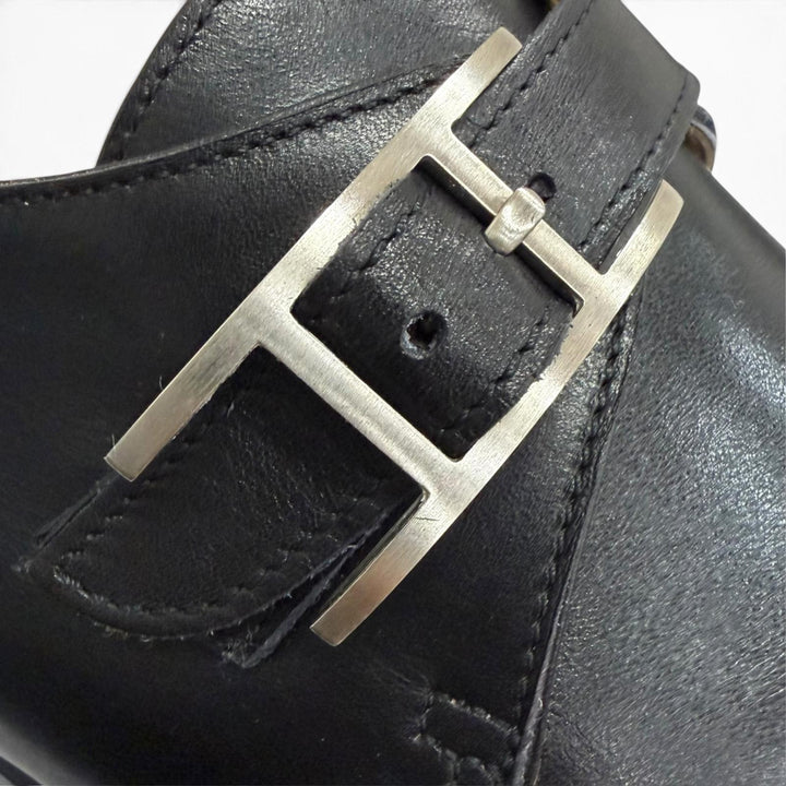 Great HERMES Leather shoes Api single monk strap black leather mens 41.5