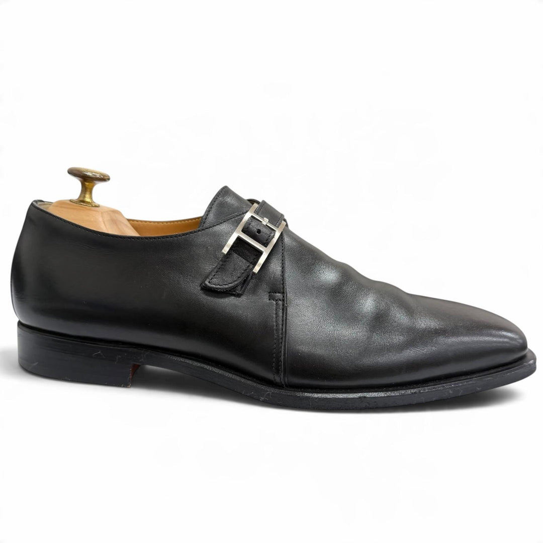 Great HERMES Leather shoes Api single monk strap black leather mens 41.5