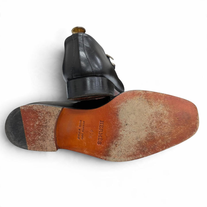 Great HERMES Leather shoes Api single monk strap black leather mens 41.5