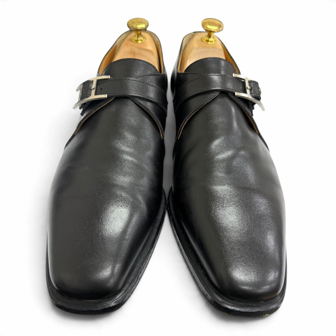 Great HERMES Leather shoes Api single monk strap black leather mens 41.5