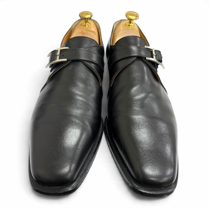 Great HERMES Leather shoes Api single monk strap black leather mens 41.5