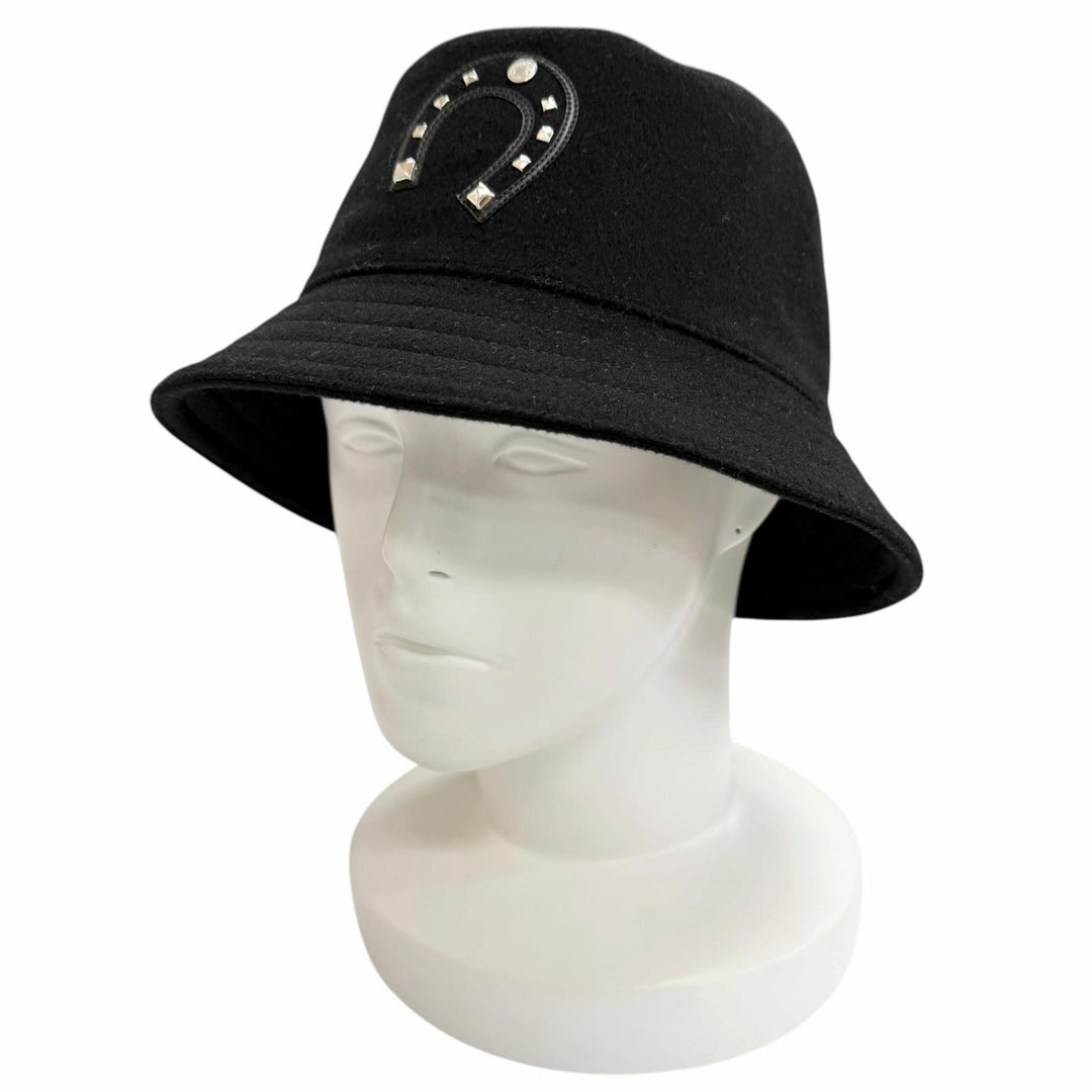 Pristine HERMES hat Harper Lackey Serie Button Medor Bucket black cashmere IT 58