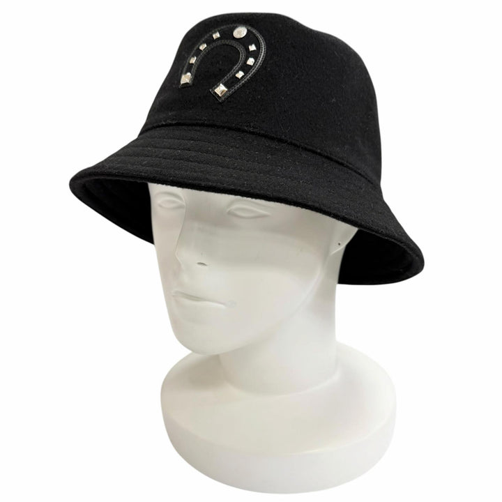 Pristine HERMES hat Harper Lackey Serie Button Medor Bucket black cashmere IT 58