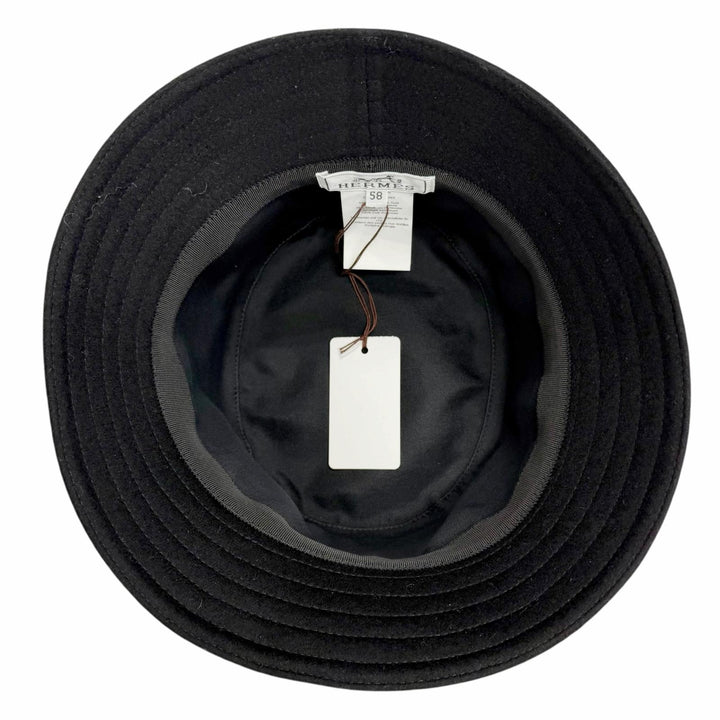 Pristine HERMES hat Harper Lackey Serie Button Medor Bucket black cashmere IT 58