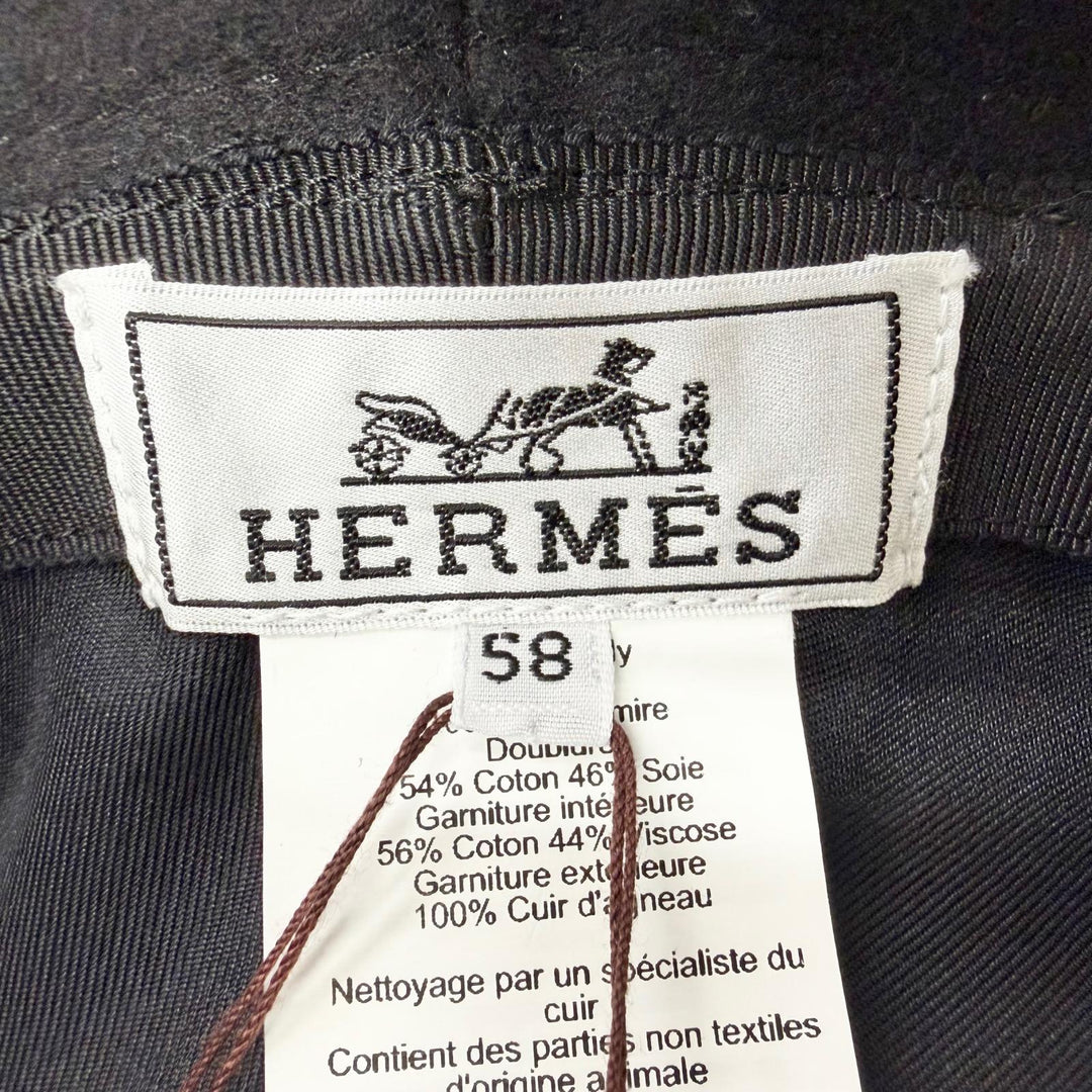 Pristine HERMES hat Harper Lackey Serie Button Medor Bucket black cashmere IT 58