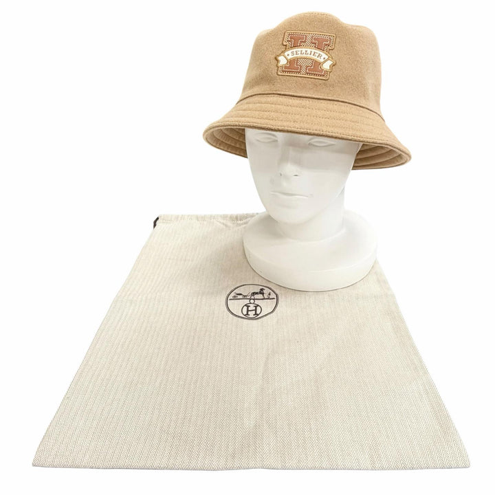 Excellent HERMES hat Harper H. Selye bucket hat beige cashmere FR 58