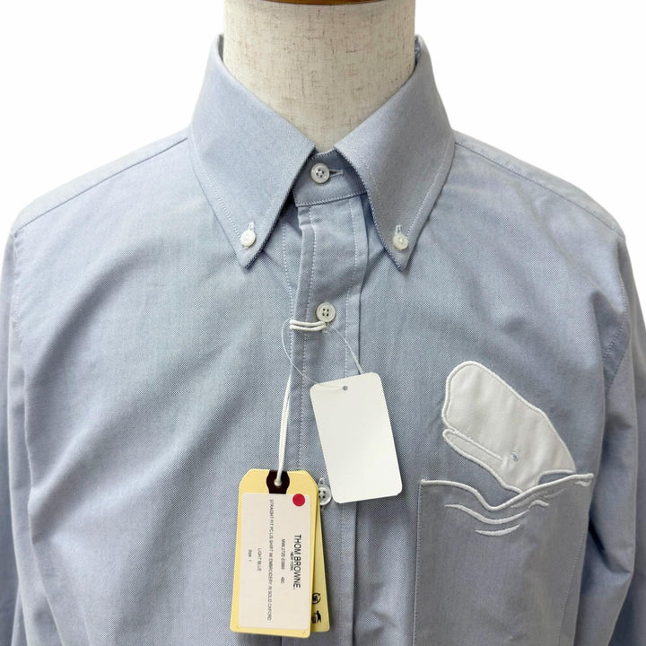 Pristine THOM BROWNE Long sleeve shirt Solid Oxford Embroidered Whale Shirt