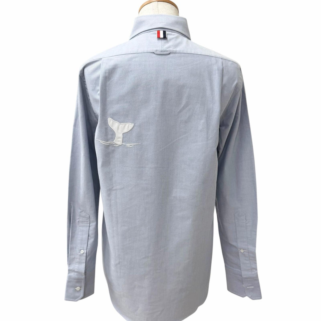 Pristine THOM BROWNE Long sleeve shirt Solid Oxford Embroidered Whale Shirt