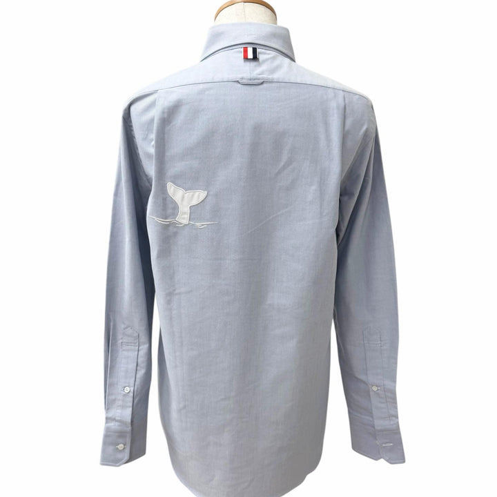 Pristine THOM BROWNE Long sleeve shirt Solid Oxford Embroidered Whale Shirt