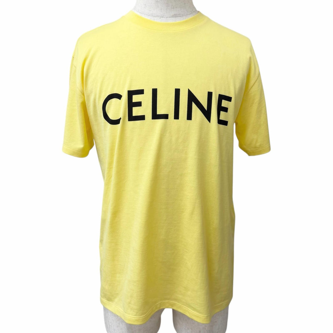 Excellent CELINE Short sleeve T-shirt Logo print Loose fit yellow cotton mens