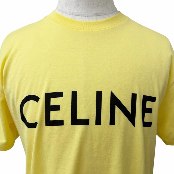 Excellent CELINE Short sleeve T-shirt Logo print Loose fit yellow cotton mens