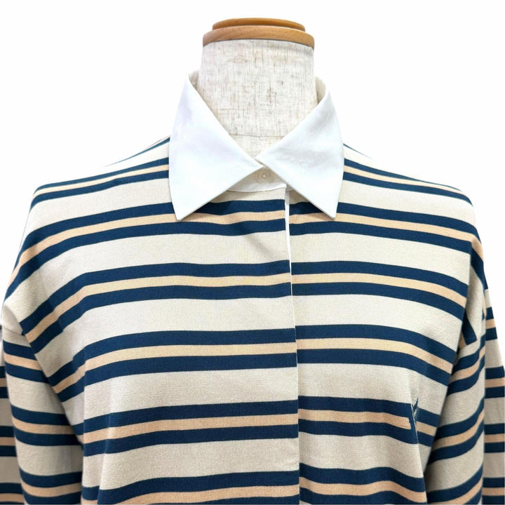 Pristine LOUIS VUITTON Striped Pattern Long-Sleeve Polo Shirt Top beige silk S