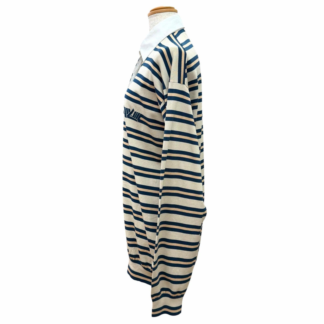 Pristine LOUIS VUITTON Striped Pattern Long-Sleeve Polo Shirt Top beige silk S