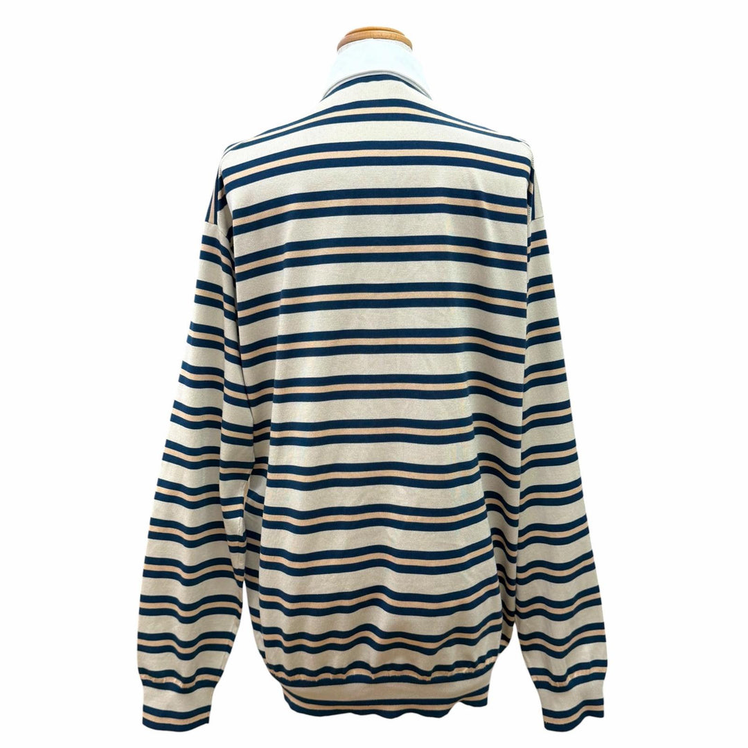 Pristine LOUIS VUITTON Striped Pattern Long-Sleeve Polo Shirt Top beige silk S
