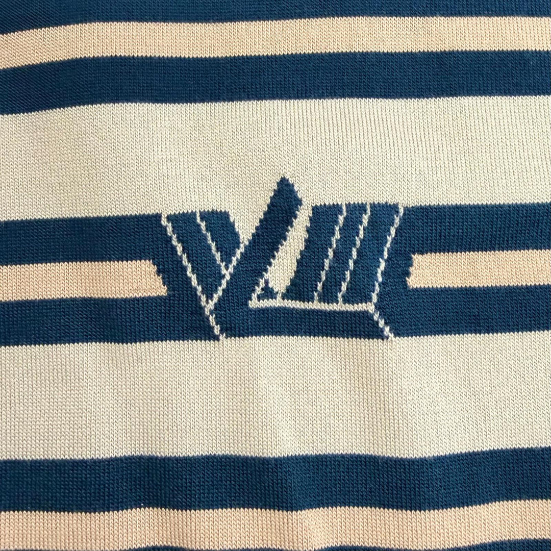 Pristine LOUIS VUITTON Striped Pattern Long-Sleeve Polo Shirt Top beige silk S