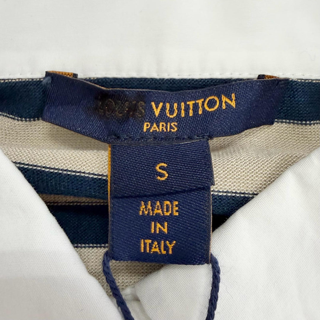 Pristine LOUIS VUITTON Striped Pattern Long-Sleeve Polo Shirt Top beige silk S
