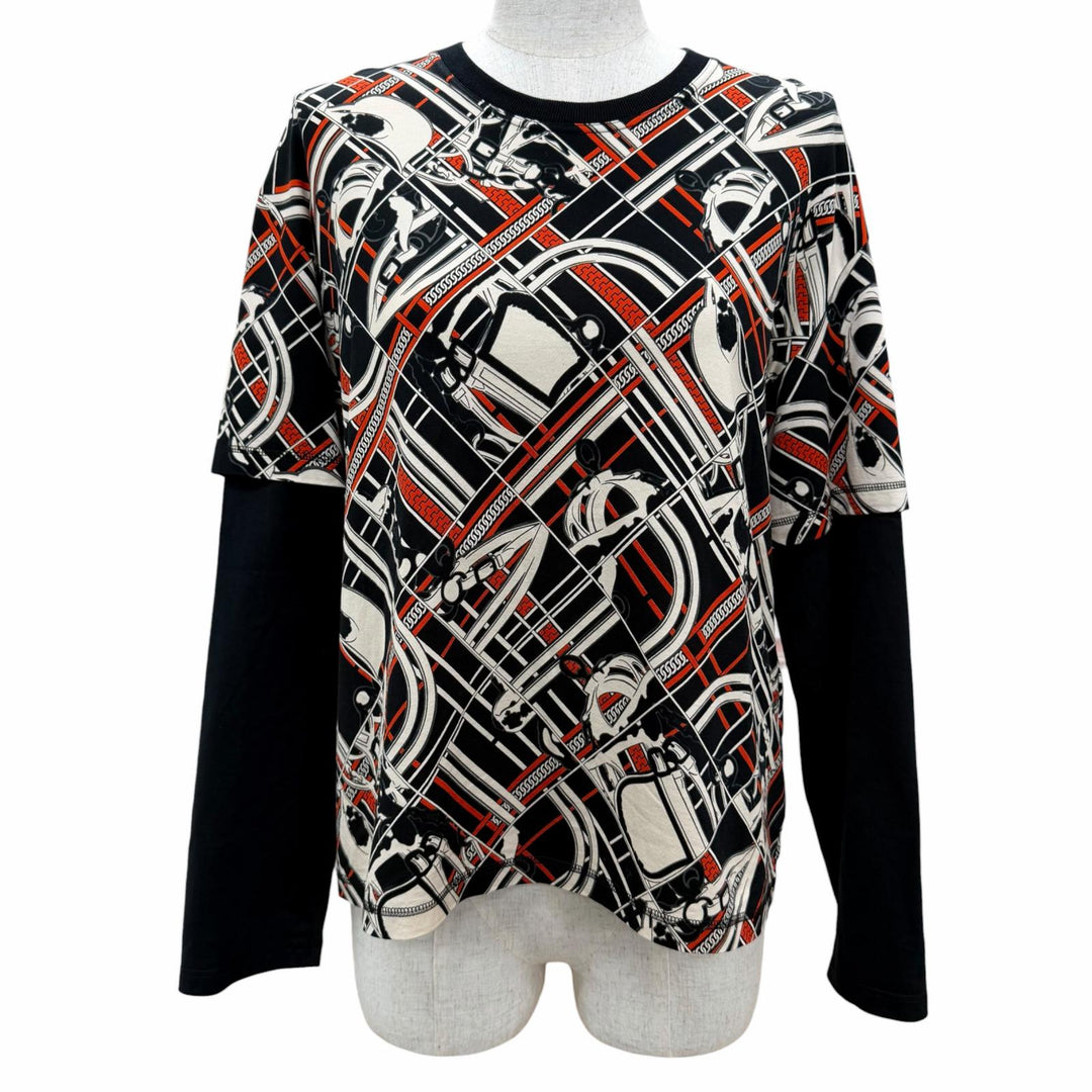 Excellent HERMES Long-sleeved T-shirt EN DESORDRE ET CHAINES Black series 36