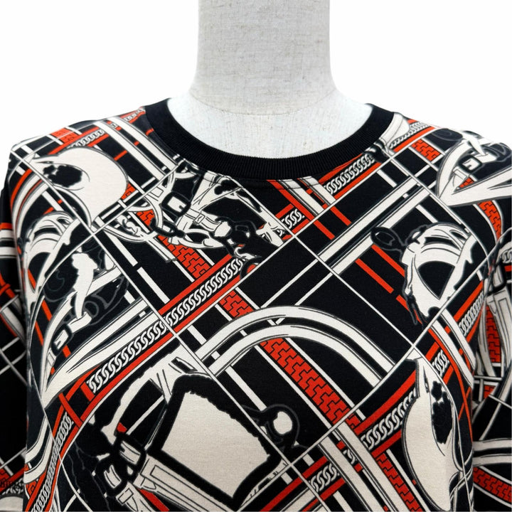 Excellent HERMES Long-sleeved T-shirt EN DESORDRE ET CHAINES Black series 36