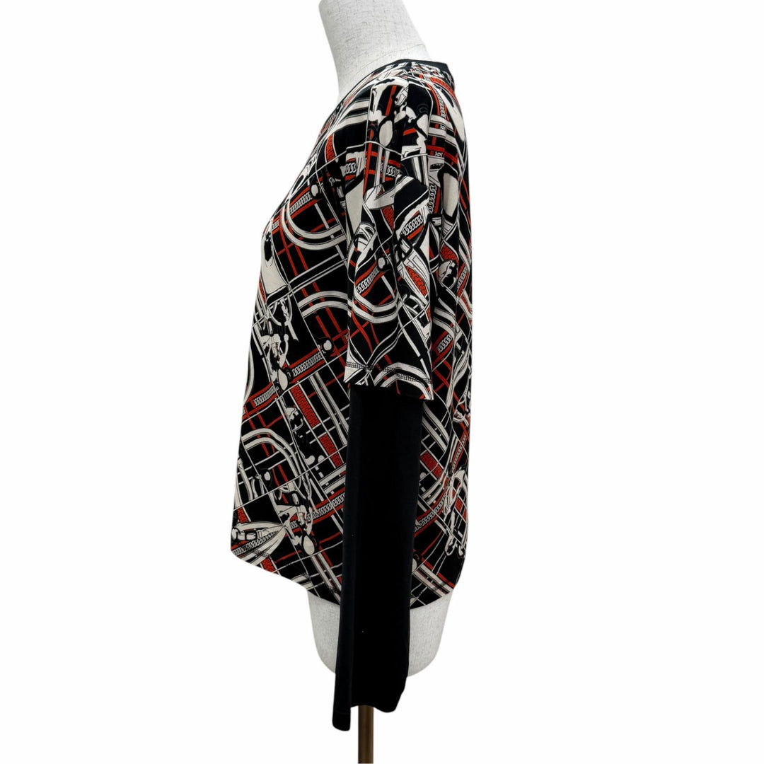 Excellent HERMES Long-sleeved T-shirt EN DESORDRE ET CHAINES Black series 36