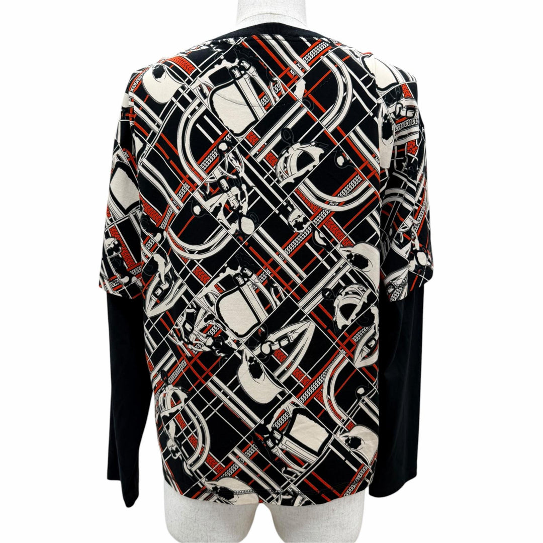 Excellent HERMES Long-sleeved T-shirt EN DESORDRE ET CHAINES Black series 36