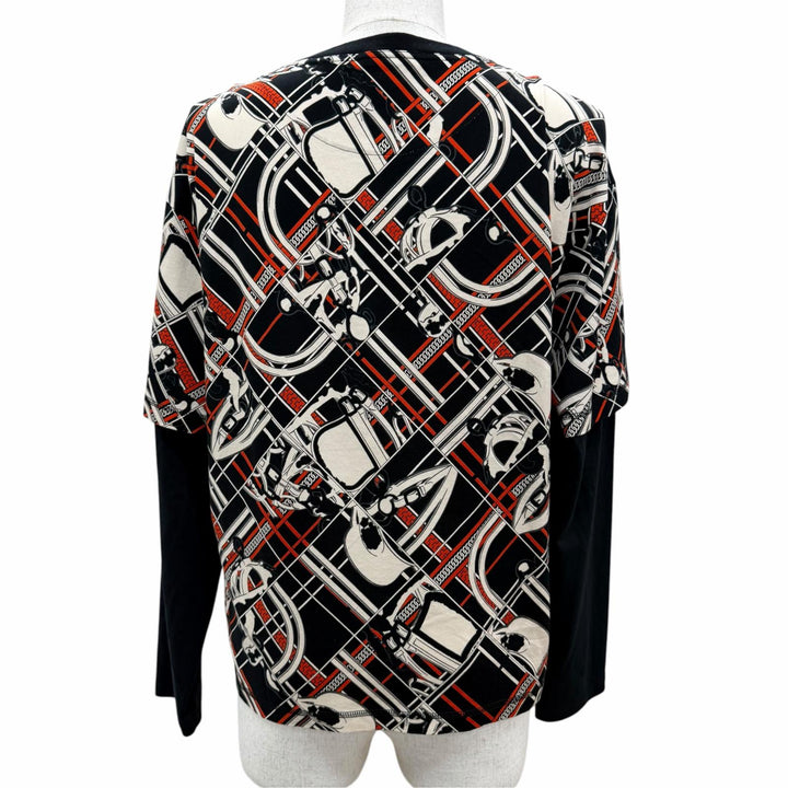 Excellent HERMES Long-sleeved T-shirt EN DESORDRE ET CHAINES Black series 36