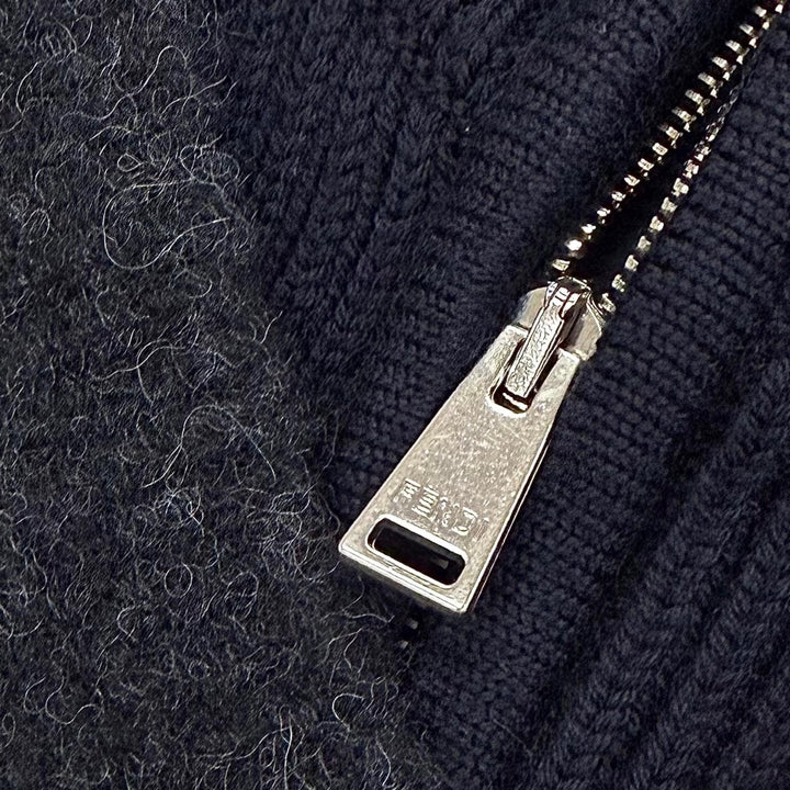 Excellent FENDI sweater Mixed-material half-zip knit Navy wool 48 FZC459 APP4