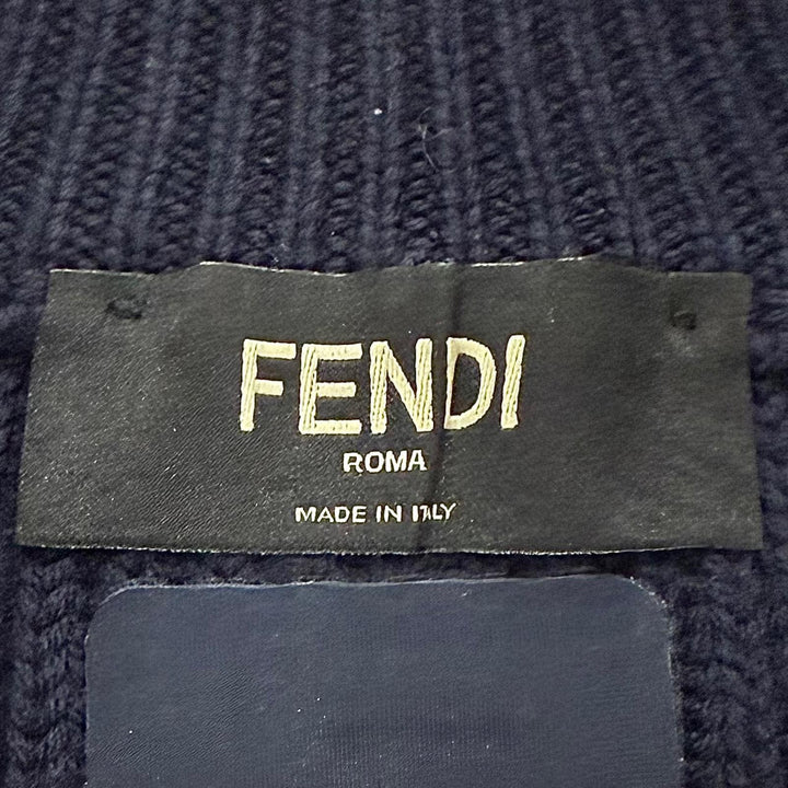 Excellent FENDI sweater Mixed-material half-zip knit Navy wool 48 FZC459 APP4