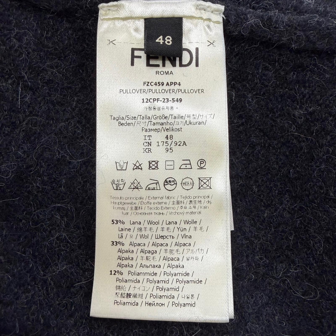 Excellent FENDI sweater Mixed-material half-zip knit Navy wool 48 FZC459 APP4