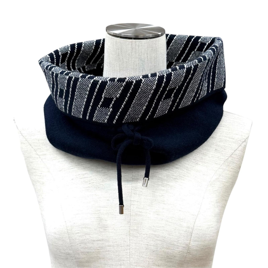 Excellent HERMES Snood H Logo Neck Warmer Navy cashmere Women 3E2901D5