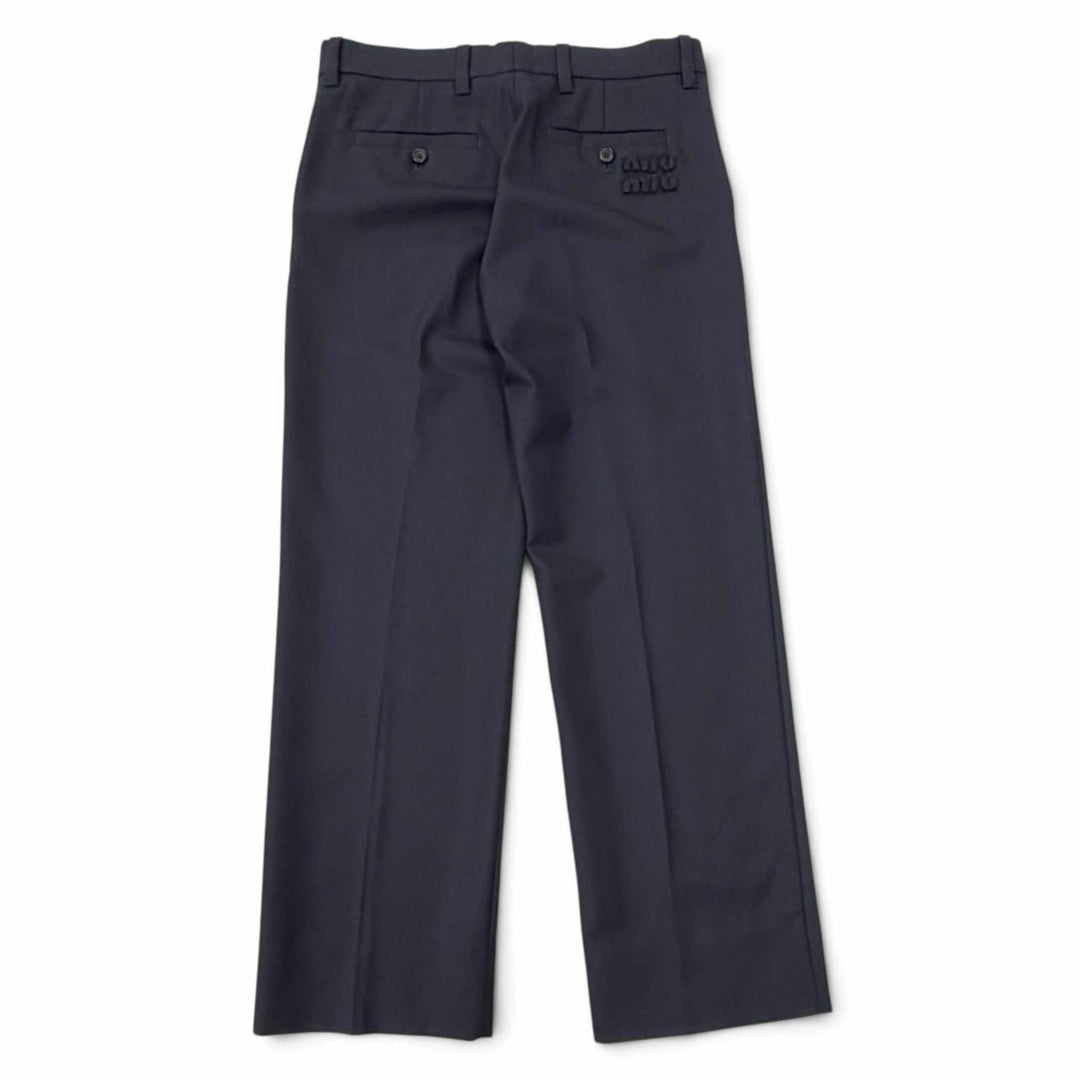 Excellent MIUMIU Pants Logo patch slacks, gabardine fabric Virgin wool 38 MP1837