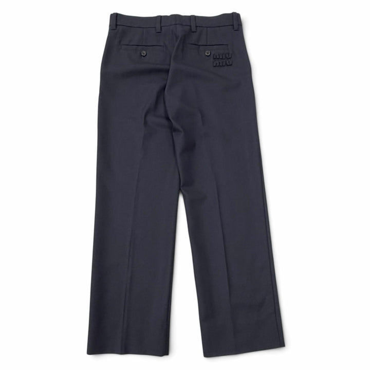 Excellent MIUMIU Pants Logo patch slacks, gabardine fabric Virgin wool 38 MP1837