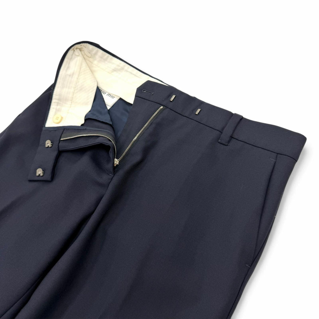 Excellent MIUMIU Pants Logo patch slacks, gabardine fabric Virgin wool 38 MP1837