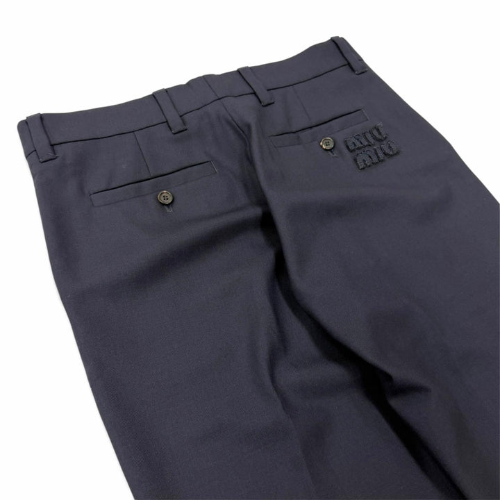 Excellent MIUMIU Pants Logo patch slacks, gabardine fabric Virgin wool 38 MP1837
