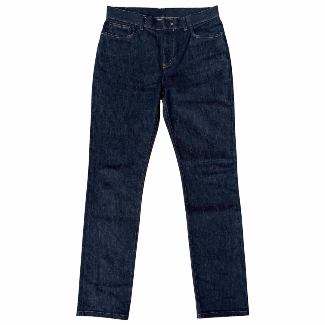 Excellent LOUIS VUITTON Denim pants Leather patch with logo Indigo blue