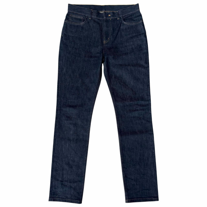 Excellent LOUIS VUITTON Denim pants Leather patch with logo Indigo blue