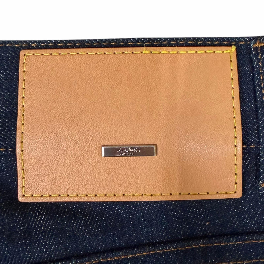 Excellent LOUIS VUITTON Denim pants Leather patch with logo Indigo blue
