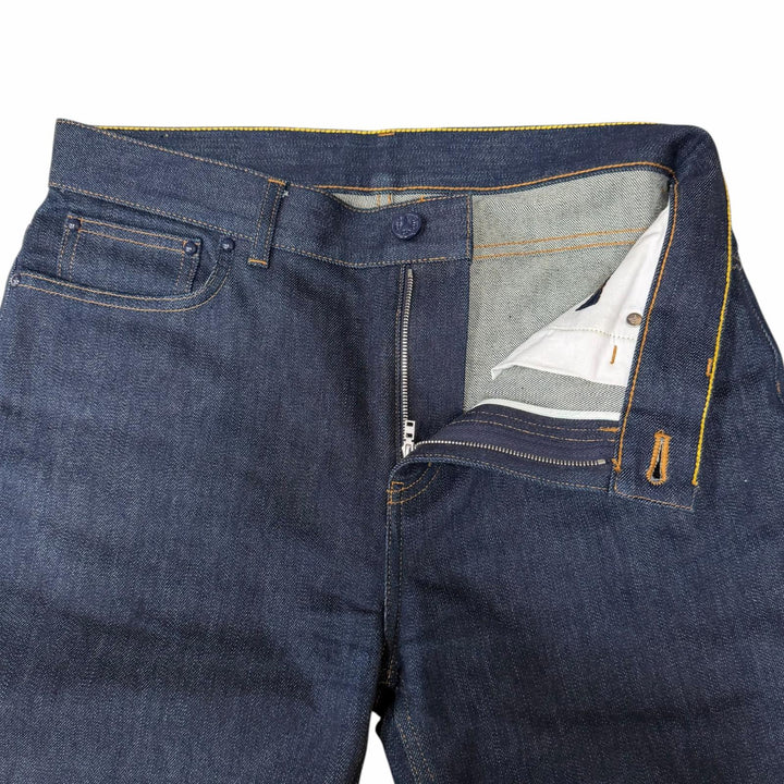 Excellent LOUIS VUITTON Denim pants Leather patch with logo Indigo blue