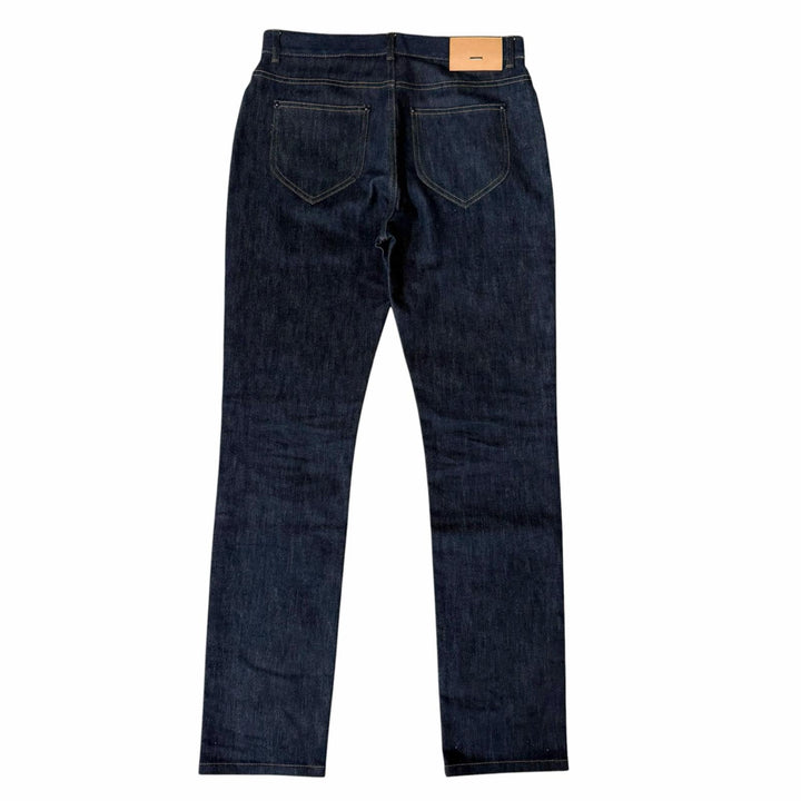 Excellent LOUIS VUITTON Denim pants Leather patch with logo Indigo blue