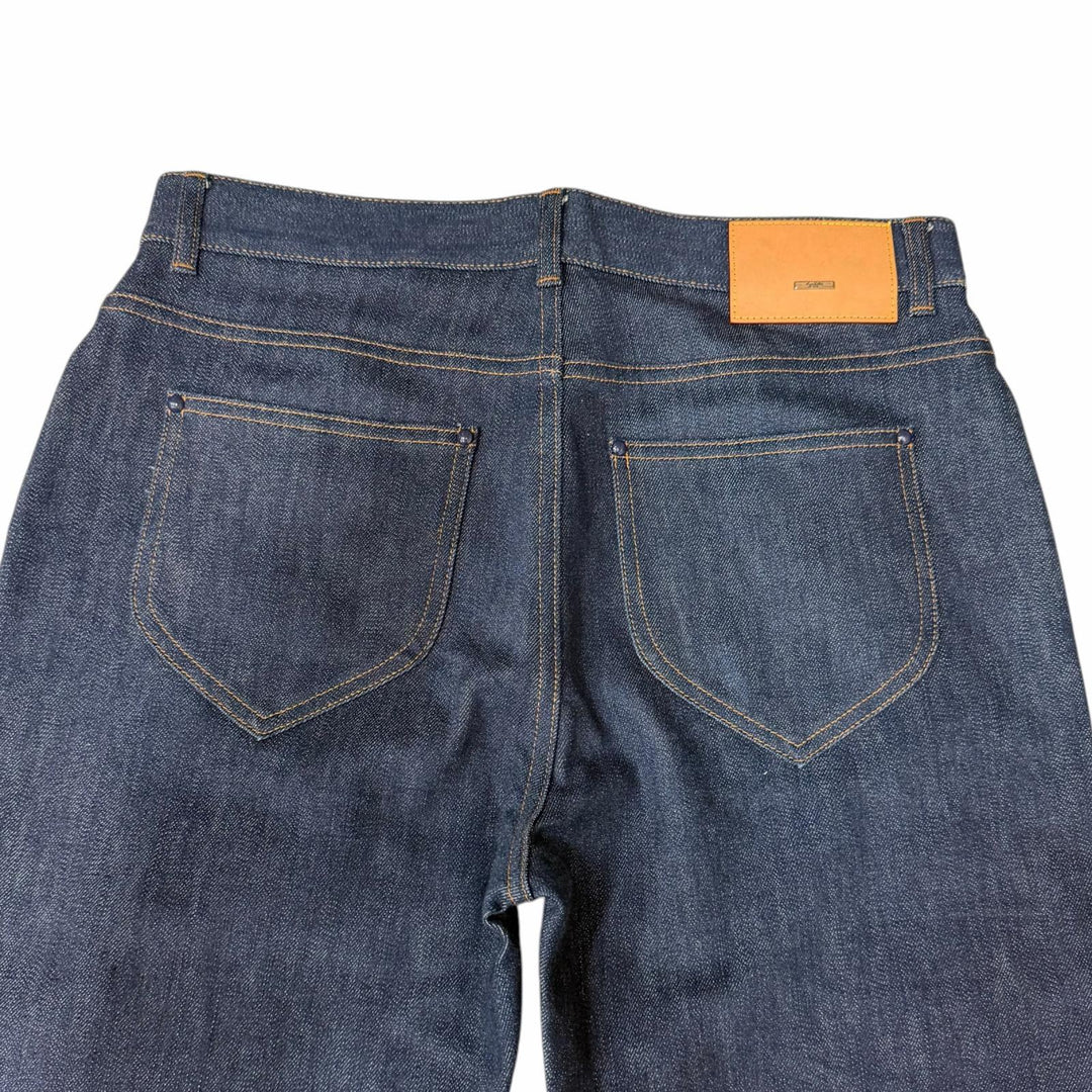 Excellent LOUIS VUITTON Denim pants Leather patch with logo Indigo blue